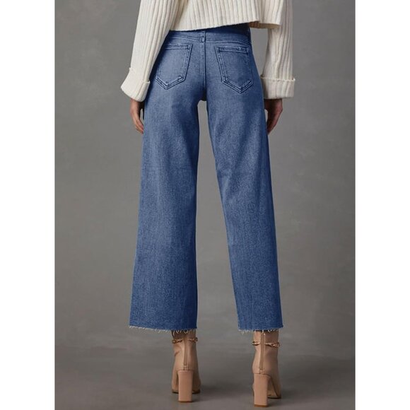 Womens High Waist Baggy Jeans Wide Leg Casual Denim Pants - Picture 4 of 4